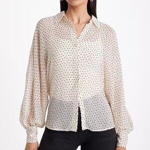 Express Sheer Polka Dot Dolman Long Sleeve Portofino Shirt- Size L